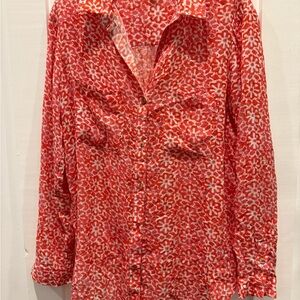 Pilcro Anthropologie Women's Red/pink Floral Button-Down Long Sleeve Shirt Small